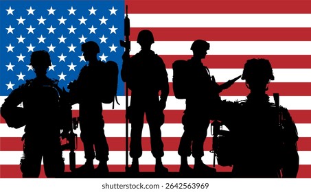 Happy Veterans Day. November 11.American soldier silhouette with flag, Veterans Day respect vector