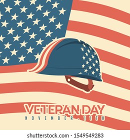 Happy veterans day on November 11th with helmet vector design