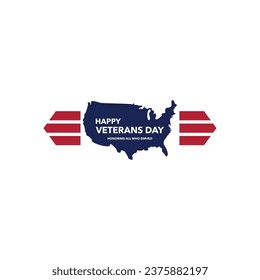 Diseño de afiches del Día del Veterano Feliz con silueta de mapa de Estados Unidos y honores de texto en el servicio