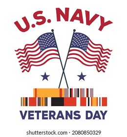 Happy Veterans Day  poster, greeting card, banner design. flag on the ribbon vector illustration