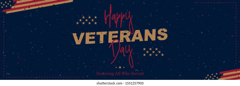 Happy Veterans Day. Retro greeting card with USA flag on background with texture. National American holiday event. Flat vector illustration EPS10