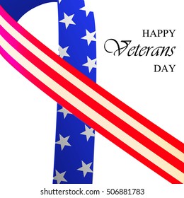 Happy Veterans Day ribbon. Red, white, and blue ribbon with stars
