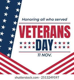 Happy Veterans Day sale banner. Holiday typographic poster with usa waving flag. Thank you, Veterans. Vector illustration
