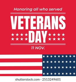 Happy Veterans Day sale banner. Holiday typographic poster with usa waving flag. Thank you, Veterans. Vector illustration
