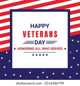 Happy Veterans Day sale banner. Holiday typographic poster with usa waving flag. Thank you, Veterans. Vector illustration

