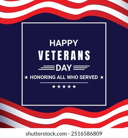 Happy Veterans Day sale banner. Holiday typographic poster with usa waving flag. Thank you, Veterans. Vector illustration
