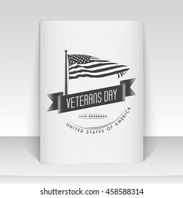 Happy veterans day set. Independence day. The celebration of patriotic celebration of America. Detailed elements. Typographic label, sticker, logo and badge. Sheet of white paper. Flat vector