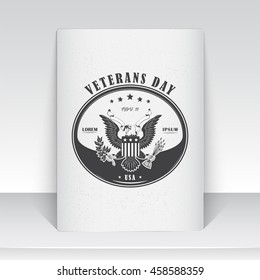 Happy veterans day set. Independence day. The celebration of patriotic celebration of America. Detailed elements. Typographic label, sticker, logo and badge. Sheet of white paper. Flat vector