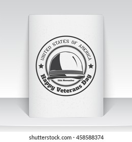 Happy veterans day set. Independence day. The celebration of patriotic celebration of America. Detailed elements. Typographic label, sticker, logo and badge. Sheet of white paper. Flat vector