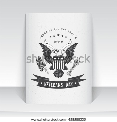 Happy veterans day set. Independence day. The celebration of patriotic celebration of America. Detailed elements. Typographic label, sticker, logo and badge. Sheet of white paper. Flat vector