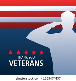 happy veterans day, silhouette soldier saluting and flag vector illustration