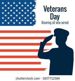 happy veterans day, soldier salute american flag grunge style vector illustration