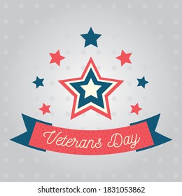 happy veterans day, stars emblem dotted gray background vector illustration