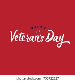 Happy Veteran's Day Text Over Red Background, Vector Illustration