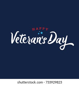 Happy Veteran's Day Text Over Blue Background, Vector Illustration