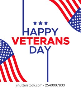 Happy Veterans Day Text Poster or Banner Template Design with Stars and United States Flag for Holiday Celebration 