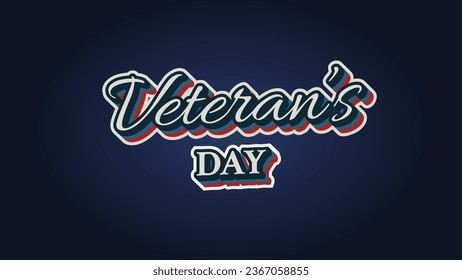 Happy Veteran's day text vector background typography.  November 11 honoring army and veterans who served nation and country during war. Retro vintage text style effect.  