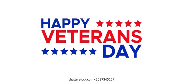 Happy Veterans Day Typography Texto com estrelas para comemoração de heróis veteranos feriado nos Estados Unidos da América para homenagear todos que serviram. vetor