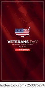 Feliz Dia dos Veteranos Estados Unidos da América vetorial de fundo. Cartaz do dia dos veteranos. Homenageando todos os que serviram. Cartaz do dia dos veteranos de 11 de novembro com bandeira dos EUA.