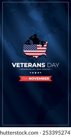 Feliz Dia dos Veteranos Estados Unidos da América vetorial de fundo. Cartaz do dia dos veteranos. Homenageando todos os que serviram. Cartaz do dia dos veteranos de 11 de novembro com bandeira dos EUA.