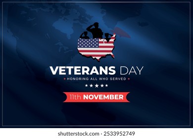 Happy Veterans Day United States of America vector background. Veteran's day poster. Honoring all who served. 11th November Veteran's day poster with usa flag.