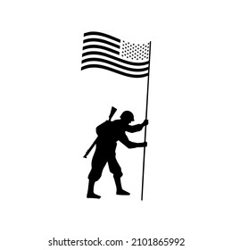 happy veterans day USA. american soldier with flag. vector illustration design
