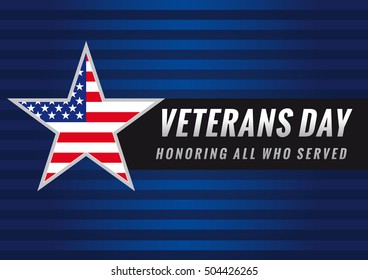 Happy Veterans Day USA creative banner. Isolated abstract graphic design template. Honoring all who served. Calligraphic lettering. Thank you veterans congrats concept. Dark background.