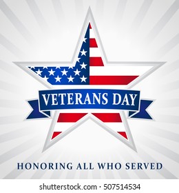 Happy Veterans Day USA creative banner. Isolated abstract graphic design template. Honoring all who served. Calligraphic lettering. Thank you veterans congrats concept. White background.