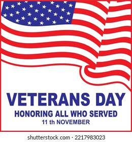 Happy Veterans Day with USA flag illustration. November 11 holiday background. Celebration posters. Vector greeting card.