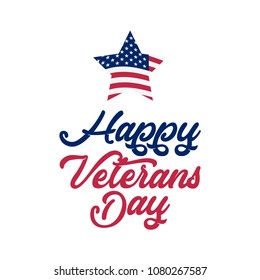 Happy Veterans Day. Vector illustration on white background. The star of the American flag. Great holiday gift card.