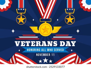 Happy Veterans Day Vector Illustration on November 11 featuring the USA Flag and Soldiers, Honoring All Who Served in a Flat Style Cartoon Background