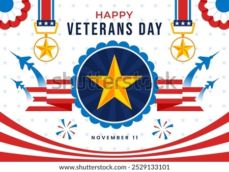 Happy Veterans Day Vector Illustration on November 11 featuring the USA Flag and Soldiers, Honoring All Who Served in a Flat Style Cartoon Background