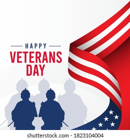 Happy veterans day vector template. Design with flag for banner, greeting cards or print.