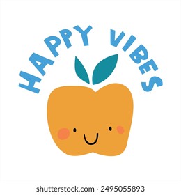 Happy Vibes Apple Graphic Tees Design for tshirt print