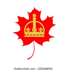 Happy Victoria Day card with maple leaf and crown. Victoria day - national holiday in Canada. Template for invitation, poster, flyer, banner
