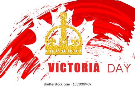 Happy Victoria Day card with maple leaf and crown. Victoria day - national holiday in Canada. Template for invitation, poster, flyer, banner