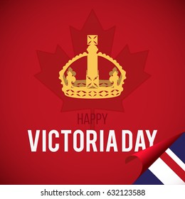 Happy Victoria Day card with maple leaf and crown.