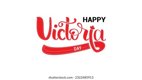 Happy Victoria Day handwritten text and red maple leaves. Hand lettering. Modern brush ink calligraphy for posters, banners, greeting cards, and invitations. Vector illustration design