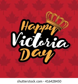 Happy Victoria Day icon with Canada flag and crown. EPS 10 vector.