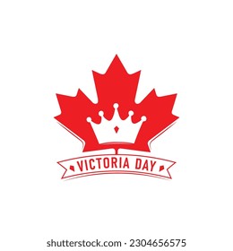 happy victoria day, with a red maple leaf design as a symbol of the Canadian flag and crown inside