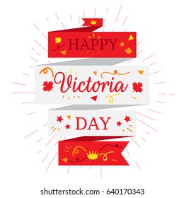 Happy Victoria Day Sticker And Banner With Royal Crown. Vector