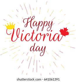 Happy Victoria Day Sticker And Banner With Royal Crown. Vector