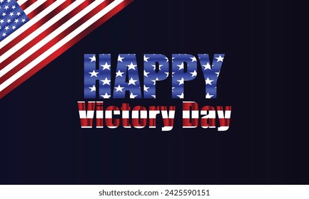 Happy Victory Day Text With Usa Flag And Blue Gradient Background Design