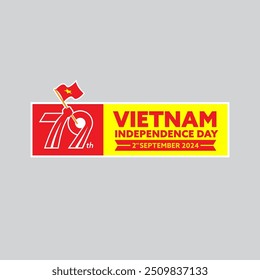 Happy Vietnam 79 year Independence day logo, Happy 79 th Vietnam Independence day, Happy national day, 2nd September 2024 Vietnam hand hold flag. Sep 2nd Celebration Vector Design Illustration.