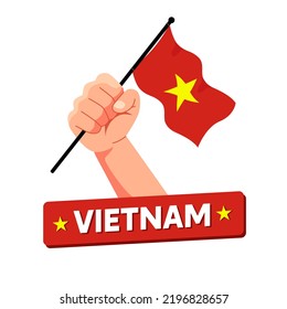 Happy Vietnam Independence Day September 2th Celebration Vector Design. Hand Holding Vietnam Waving Flag Illustration. Template for Poster, Banner, Advertising, Greeting Card or Print Design Element