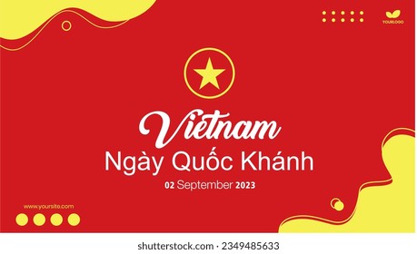 Happy Vietnam Independence Day (Ngày Quốc Khánh) September 2th Celebration Vector in Red Design. 78 th Vietnam National Day 2023. Design with star symbol, wavy elements and editable social media spot.