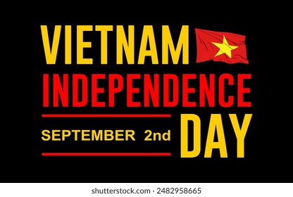 Happy Vietnam Independence Day 2. September Celebration Vektorgrafik Design Illustration. mit wunderschöner Typografie und der vietnamesischen Fahne, die vor einem pechschwarzen Hintergrund weht