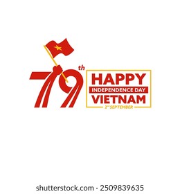 Happy Vietnamesisch 79. Unabhängigkeitstage Hand mit einem vietnamesischen Fahnenmast, Happy Vietnam 79 Jahre Nationalfeiertag, Falg of Vietnam Vektor, Banner, Illustration