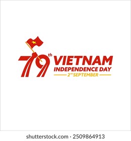 Happy Vietnamese 79. Unabhängigkeitstage Hand mit einem vietnamesischen Fahnenmast, Happy Vietnam 79 Jahre Nationalfeiertag 2. September 2024, Falg of Vietnam Vektor, Banner, Illustration