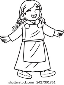 Happy Viking Girl Isolated Coloring Page for Kids